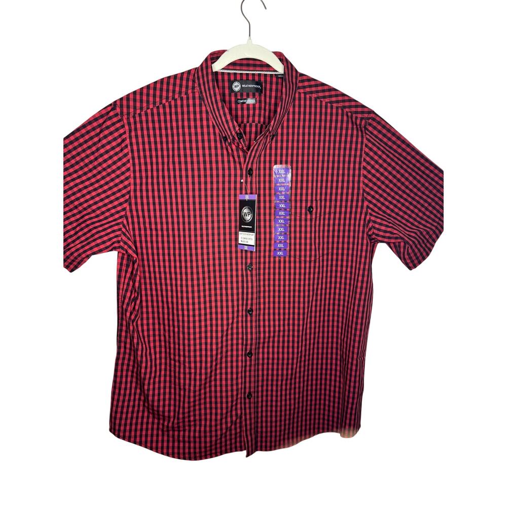 NWT WP Weatherproof Men's Red Plaid Short Sleeve Woven Shirt Size XXL